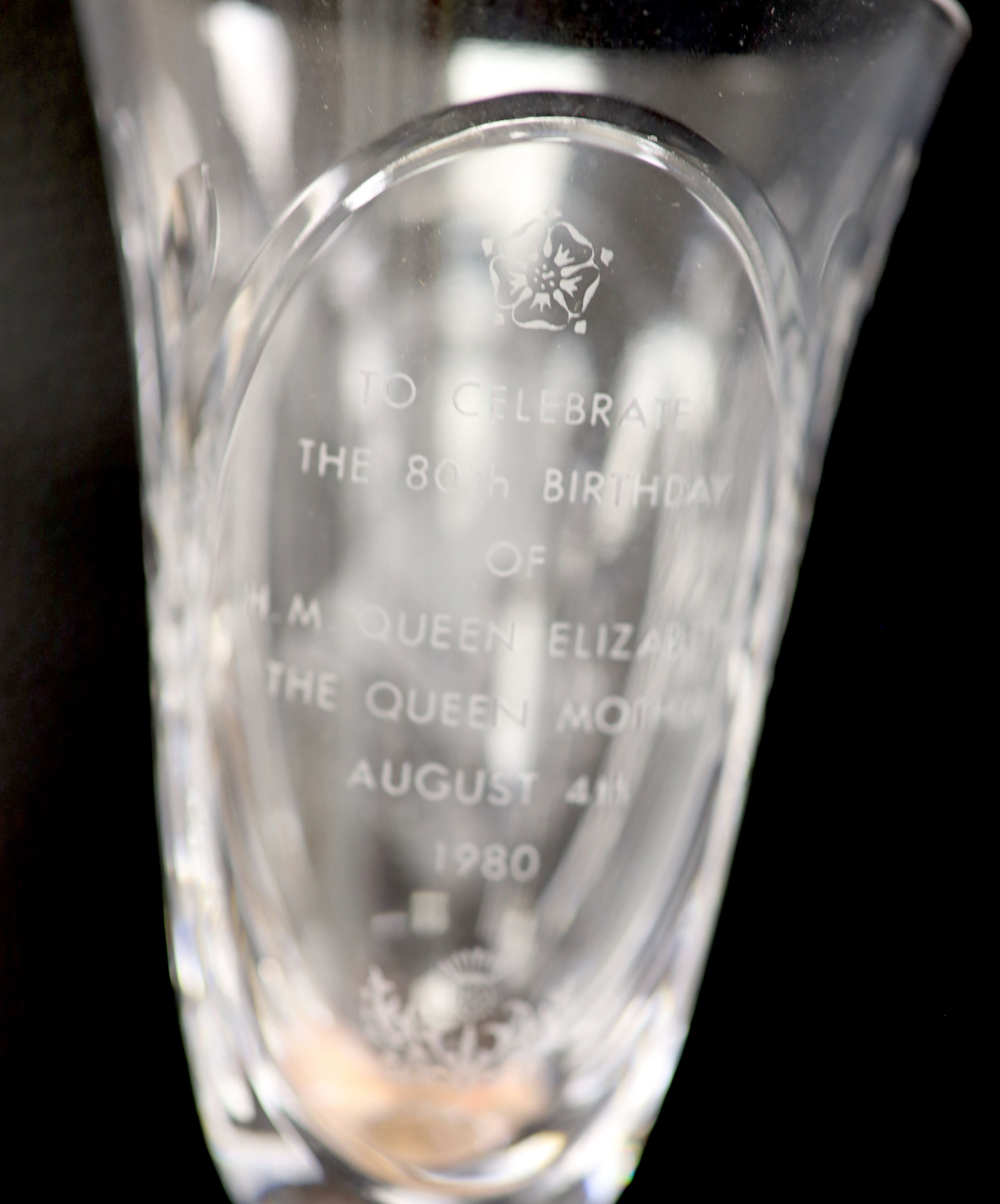 Twelve commemorative glass goblets